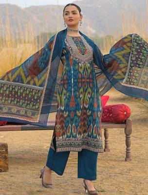 Women Ethnic Motifs Printed Regular Mirror Work Pure Cotton Kurta with Trousers & With Dupatta 1