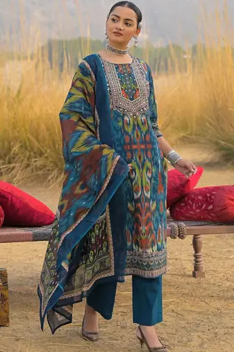 Women Ethnic Motifs Printed Regular Mirror Work Pure Cotton Kurta with Trousers & With Dupatta