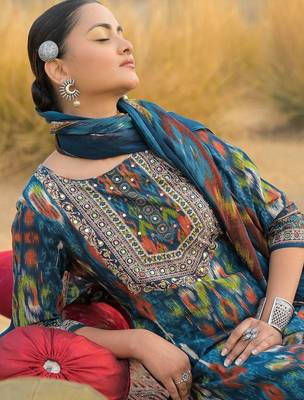 Women Ethnic Motifs Printed Regular Mirror Work Pure Cotton Kurta with Trousers & With Dupatta 3