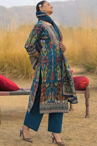 Women Ethnic Motifs Printed Regular Mirror Work Pure Cotton Kurta with Trousers & With Dupatta