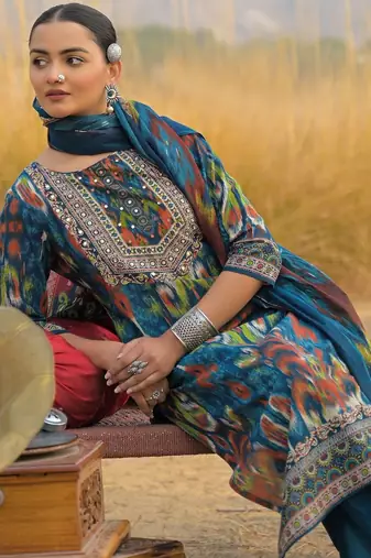 Women Ethnic Motifs Printed Regular Mirror Work Pure Cotton Kurta with Trousers & With Dupatta