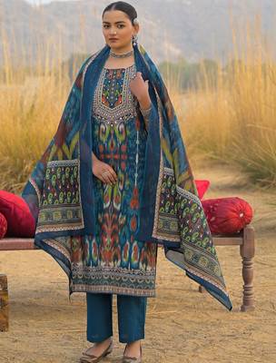 Women Ethnic Motifs Printed Regular Mirror Work Pure Cotton Kurta with Trousers & With Dupatta 6