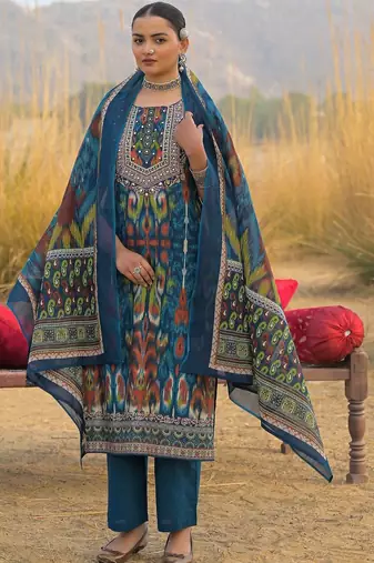 Women Ethnic Motifs Printed Regular Mirror Work Pure Cotton Kurta with Trousers & With Dupatta