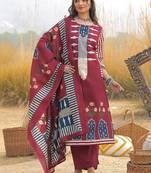 Women Ethnic Motifs Printed Regular Mirror Work Pure Cotton Kurta with Trousers & With Dupatta
