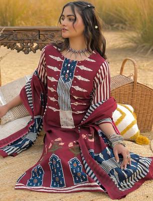 Women Ethnic Motifs Printed Regular Mirror Work Pure Cotton Kurta with Trousers & With Dupatta 2