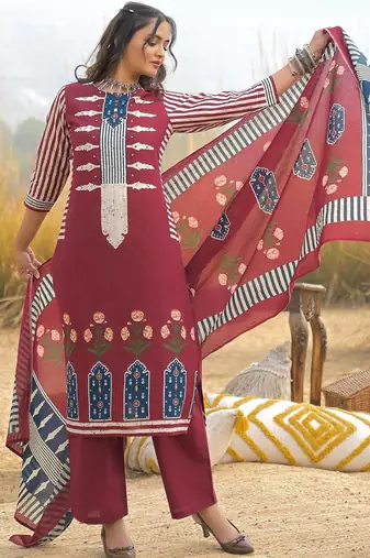 Women Ethnic Motifs Printed Regular Mirror Work Pure Cotton Kurta with Trousers & With Dupatta