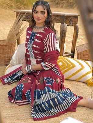Women Ethnic Motifs Printed Regular Mirror Work Pure Cotton Kurta with Trousers & With Dupatta 4