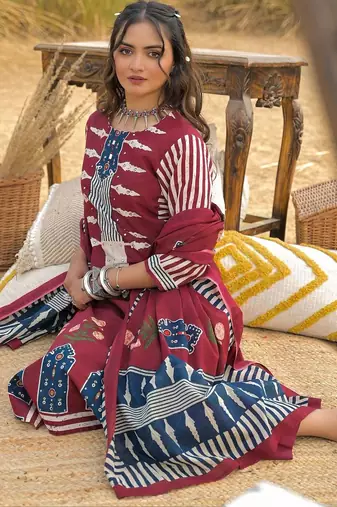 Women Ethnic Motifs Printed Regular Mirror Work Pure Cotton Kurta with Trousers & With Dupatta