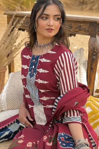Women Ethnic Motifs Printed Regular Mirror Work Pure Cotton Kurta with Trousers & With Dupatta
