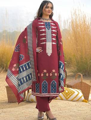 Women Ethnic Motifs Printed Regular Mirror Work Pure Cotton Kurta with Trousers & With Dupatta 6