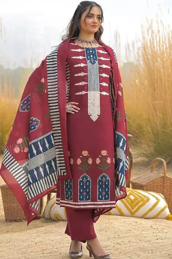 Women Ethnic Motifs Printed Regular Mirror Work Pure Cotton Kurta with Trousers & With Dupatta