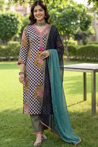 Women Floral Printed Regular Pure Cotton Kurta with Trousers & With Dupatta