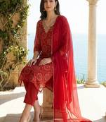 Women Ethnic Motifs Printed Regular Thread Work Kurta with Trousers & With Dupatta