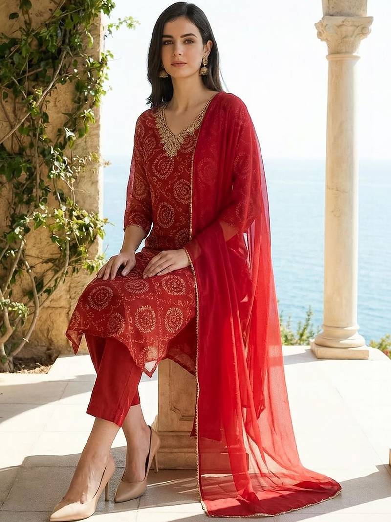 Women Ethnic Motifs Printed Regular Thread Work Kurta with Trousers & With Dupatta