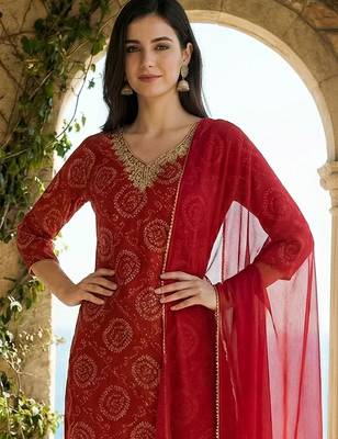 Women Ethnic Motifs Printed Regular Thread Work Kurta with Trousers & With Dupatta 2