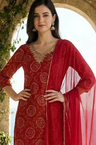 Women Ethnic Motifs Printed Regular Thread Work Kurta with Trousers & With Dupatta