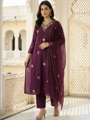 Women Ethnic Motifs Embroidered Regular Thread Work Kurta with Trousers & With Dupatta 1