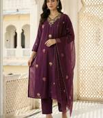 Women Ethnic Motifs Embroidered Regular Thread Work Kurta with Trousers & With Dupatta