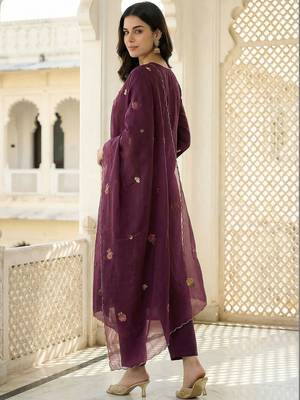 Women Ethnic Motifs Embroidered Regular Thread Work Kurta with Trousers & With Dupatta 2
