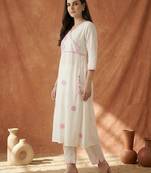 Women Ethnic Motifs Embroidered Angrakha Thread Work Pure Cotton Kurta with Trousers