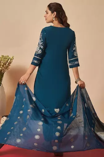Women Ethnic Motifs Embroidered Regular Thread Work Kurta with Trousers & With Dupatta