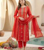 Women Ethnic Motifs Printed Regular Thread Work Kurta with Trousers & Dupatta