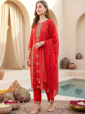Women Ethnic Motifs Printed Regular Thread Work Kurta with Trousers & Dupatta 3
