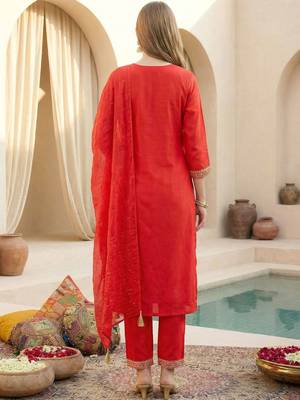 Women Ethnic Motifs Printed Regular Thread Work Kurta with Trousers & Dupatta 4