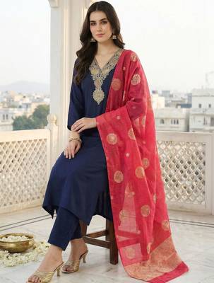 Women Ethnic Motifs Embroidered Regular Kurta with Trousers & With Dupatta 1