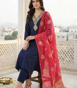 Women Ethnic Motifs Embroidered Regular Kurta with Trousers & With Dupatta
