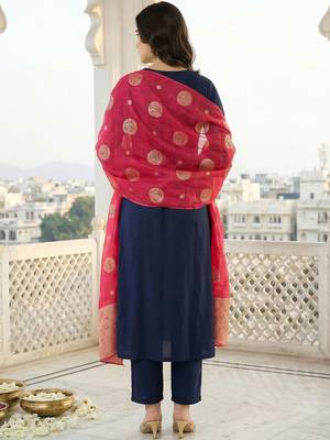 Women Ethnic Motifs Embroidered Regular Kurta with Trousers & With Dupatta 5