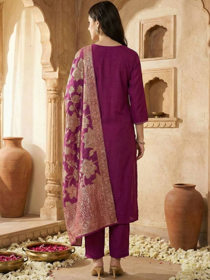 Women Ethnic Motifs Regular Kurta with Trousers & With Dupatta