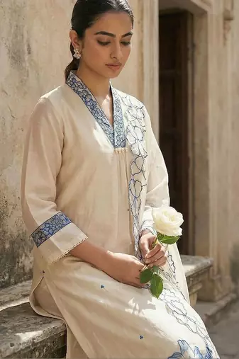 Women Floral Embroidered Regular Thread Work Kurta with Trousers & With Dupatta