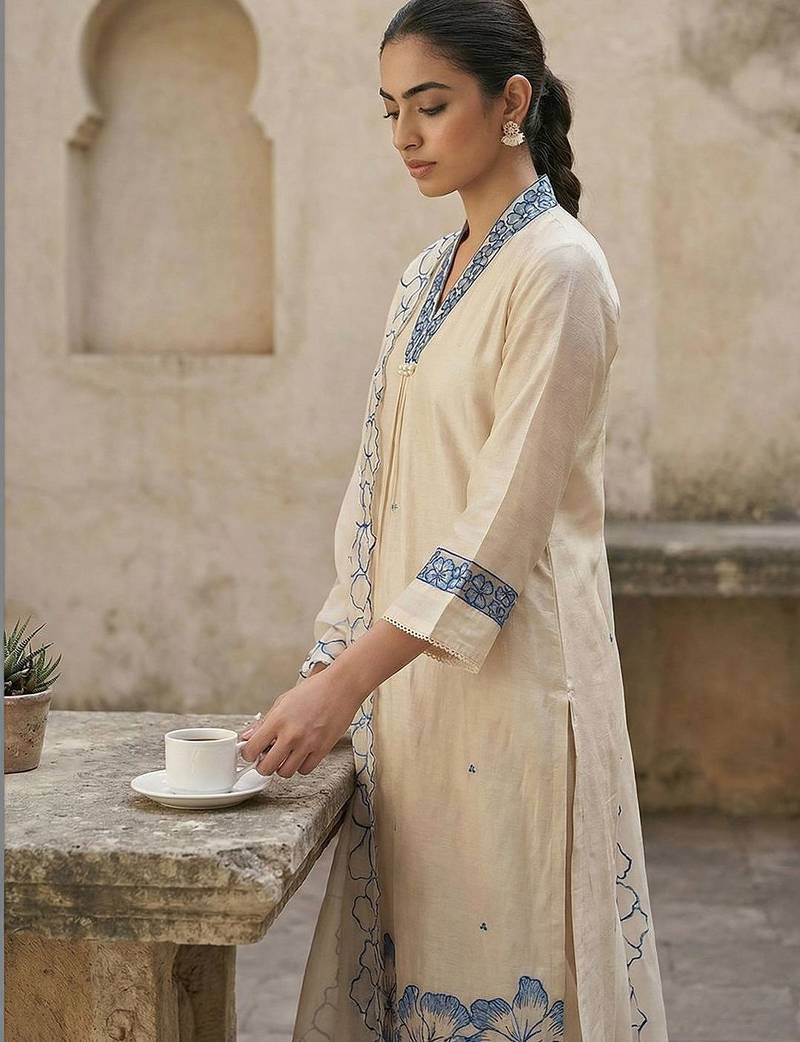 Women Floral Embroidered Regular Thread Work Kurta with Trousers & With Dupatta