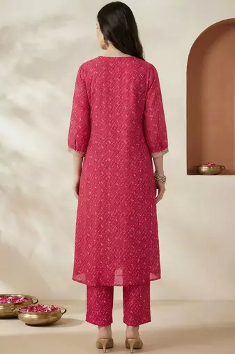Women Ethnic Motifs Embroidered Regular Thread Work Silk Kurta with Trousers