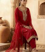 Women Ethnic Motifs Embroidered Regular Kurta with Trousers & With Dupatta