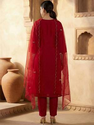 Women Ethnic Motifs Embroidered Regular Kurta with Trousers & With Dupatta 5