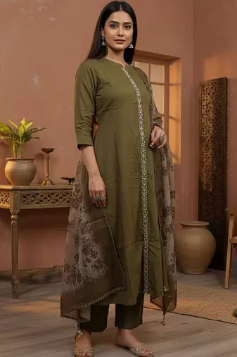 Women Ethnic Motifs Regular Thread Work Kurta with Trousers & With Dupatta
