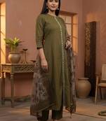 Women Ethnic Motifs Regular Thread Work Kurta with Trousers & With Dupatta