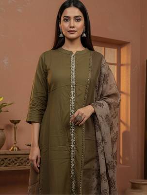 Women Ethnic Motifs Regular Thread Work Kurta with Trousers & With Dupatta 2