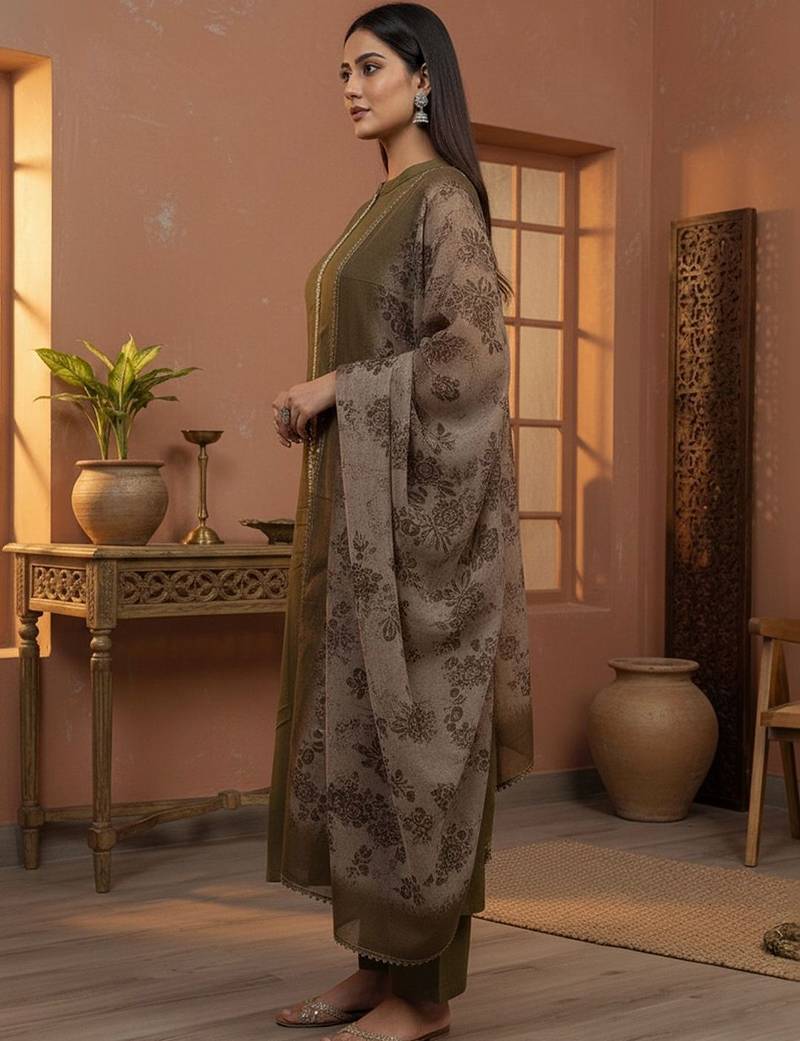 Women Ethnic Motifs Regular Thread Work Kurta with Trousers & With Dupatta