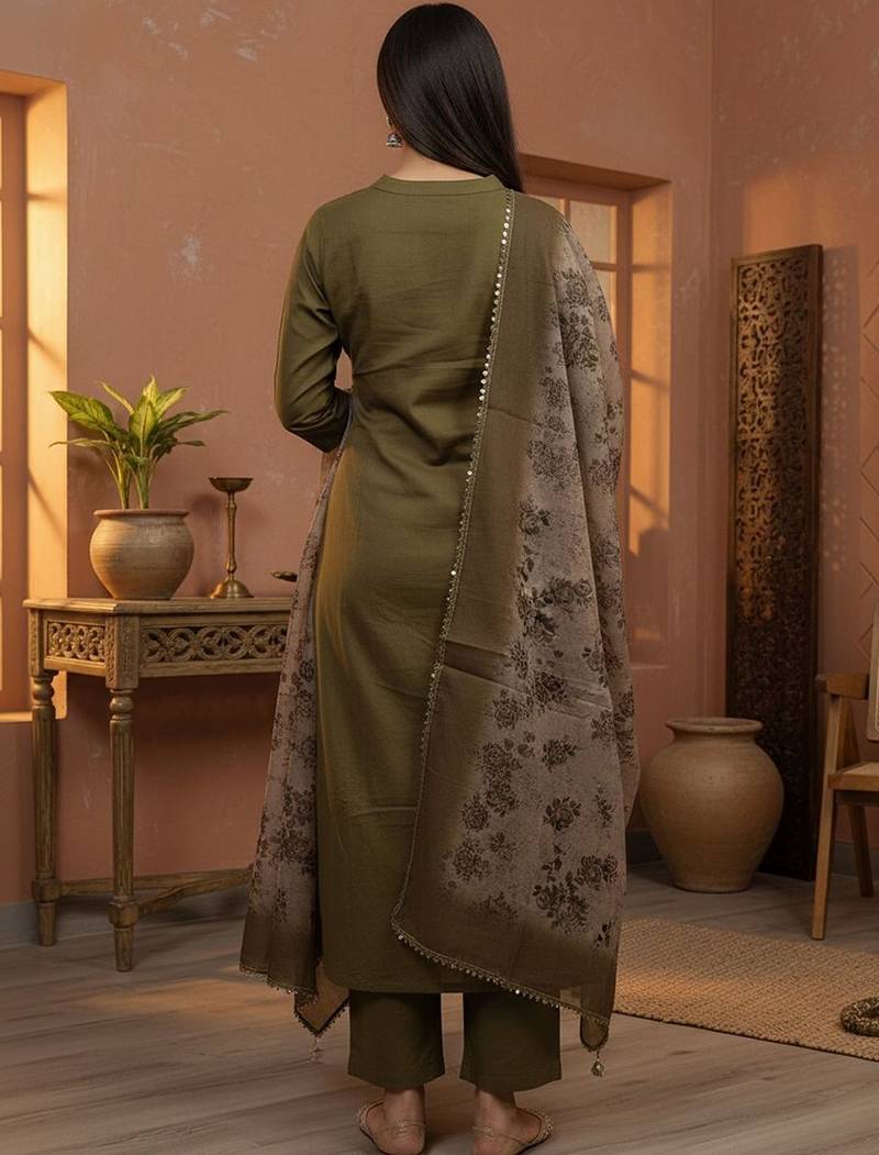 Women Ethnic Motifs Regular Thread Work Kurta with Trousers & With Dupatta