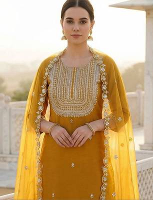 Women Ethnic Motifs Embroidered Regular Thread Work Kurta with Trousers & With Dupatta 2