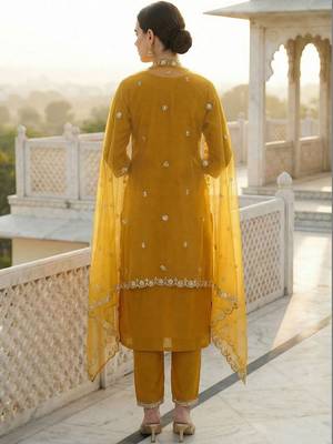 Women Ethnic Motifs Embroidered Regular Thread Work Kurta with Trousers & With Dupatta 3