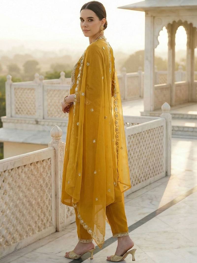 Women Ethnic Motifs Embroidered Regular Thread Work Kurta with Trousers & With Dupatta