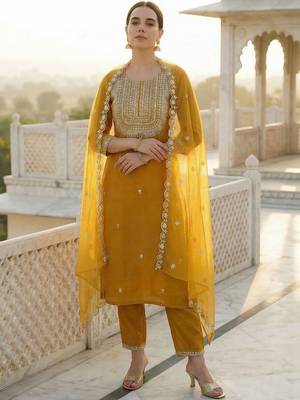 Women Ethnic Motifs Embroidered Regular Thread Work Kurta with Trousers & With Dupatta 5