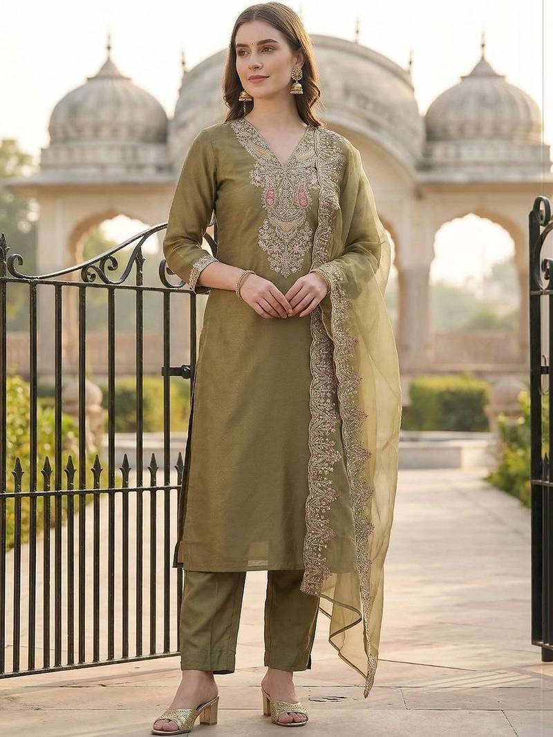 Women Ethnic Motifs Embroidered Regular Thread Work Kurta with Trousers & With Dupatta