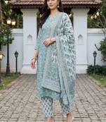 Women Ethnic Motifs Printed Regular Thread Work Pure Cotton Kurta with Trousers & With Dupatta