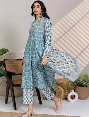 Women Ethnic Motifs Printed Regular Thread Work Pure Cotton Kurta with Trousers & With Dupatta 5