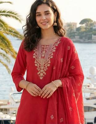 Women Ethnic Motifs Embroidered Regular Thread Work Kurta with Trousers & With Dupatta 2